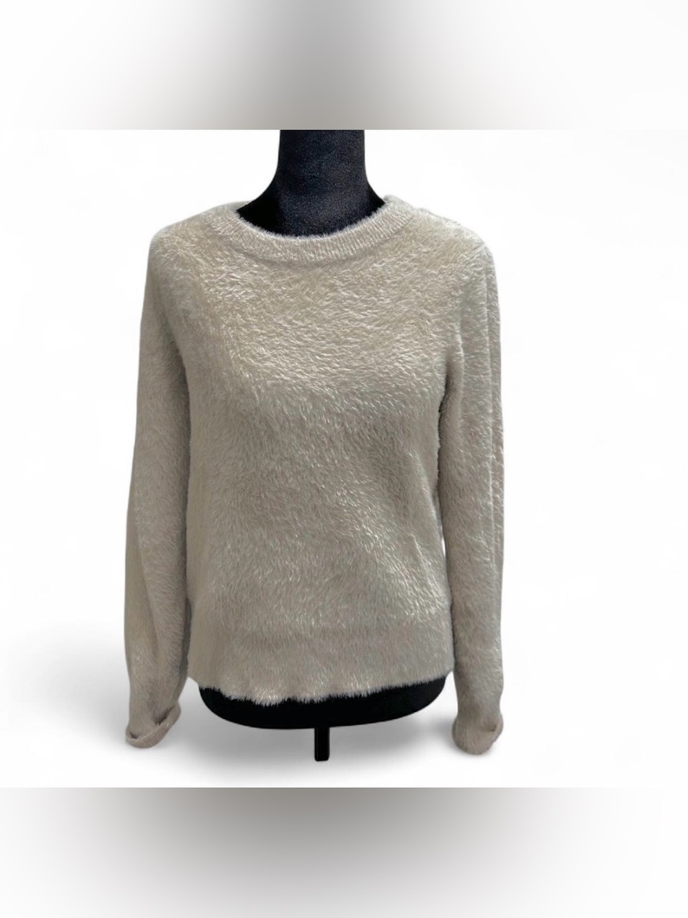 Bailey 44 Light Beige Fuzzy Crewneck Sweater M